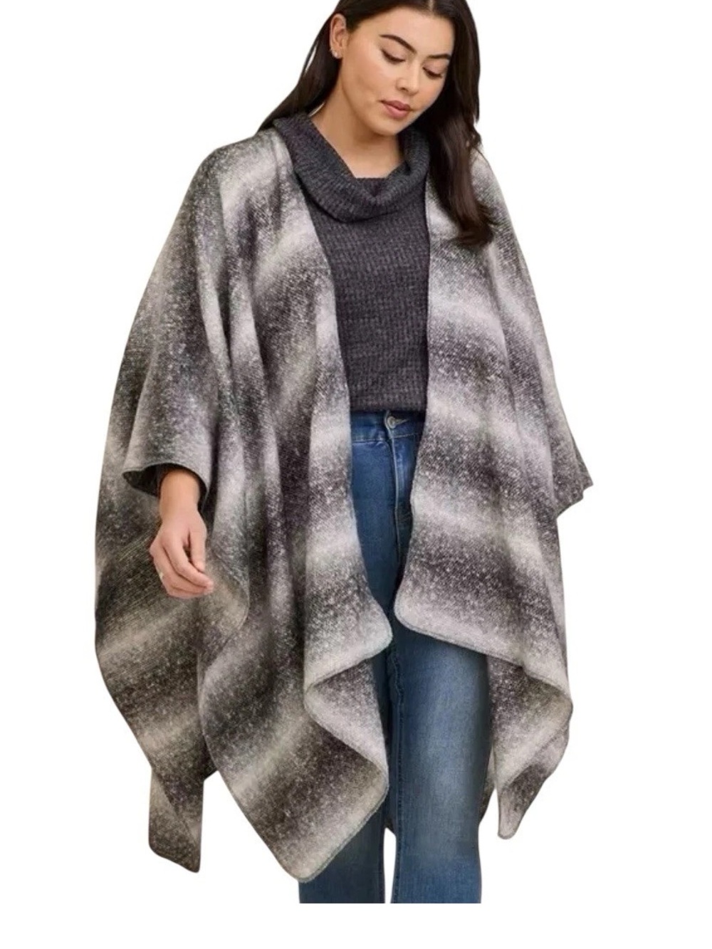 Torrid Ruana Women’s Gray White Ombré Shawl Sleeveless Open Front Poncho Casual